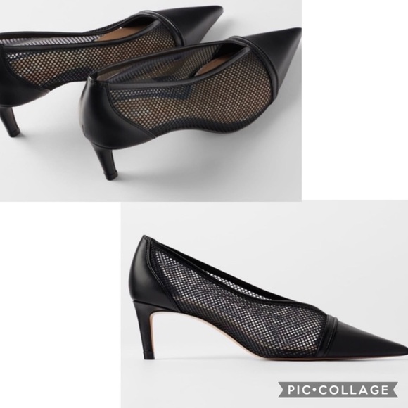 Zara Shoes - Zara Mesh Black Cap Toe Heels